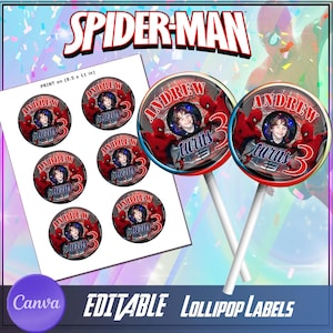 Spiderman Round Labels, Spiderman Lollipop Wrapper, Spiderman Birthday Label, Spiderman Party Favor, Spiderman Printable Label