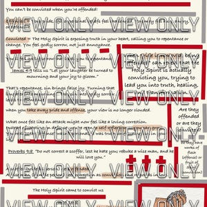 May include: A graphic with text discussing the difference between conviction and offense. The text is in black and red, with the words "VIEW ONLY" overlaid throughout. The image includes Bible verses and a hand holding a heart.