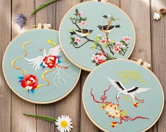クロスステッチキット 優雅な鶴、色鮮やかな牡丹、鳥の刺繍 - Etsy 日本