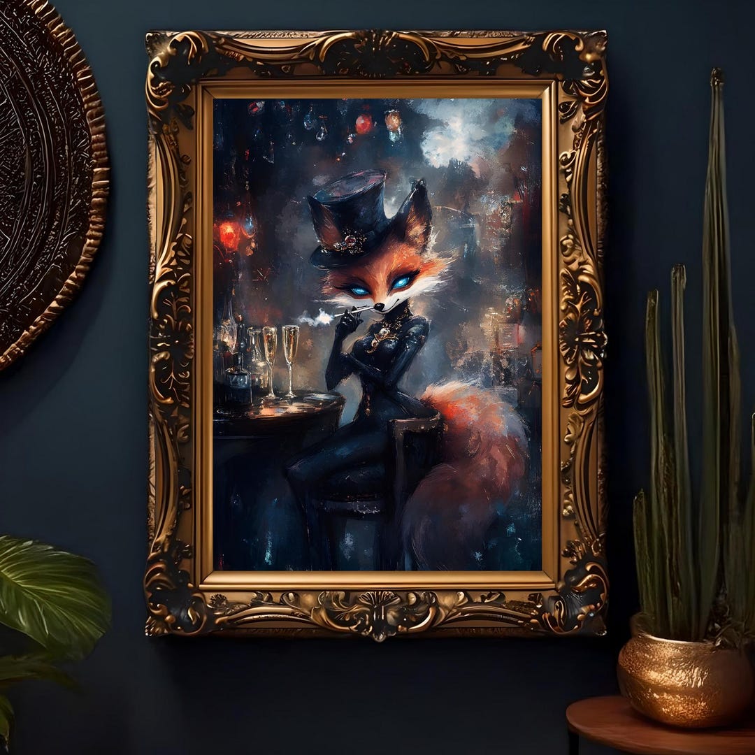 Foxy Lady Art Print Dark Academia Animal Bar Decor Etsy