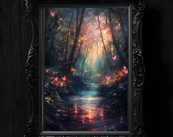 Lámina artística de Bosque Encantado: Decoración de pared con un paisaje boscoso mágico