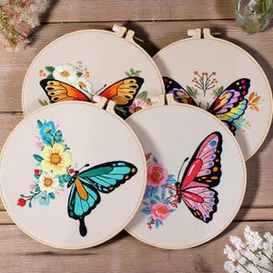 Butterfly Bloom Embroidery Kit | Learn Embroidery Kit | Cross Stitch Kit | Craft Gift | Needlepoint Kit | Creative Gift | Hobby Gift Set