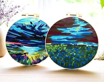 Landscape Embroidery Kit: DIY Needlepoint Craft (6 inch)