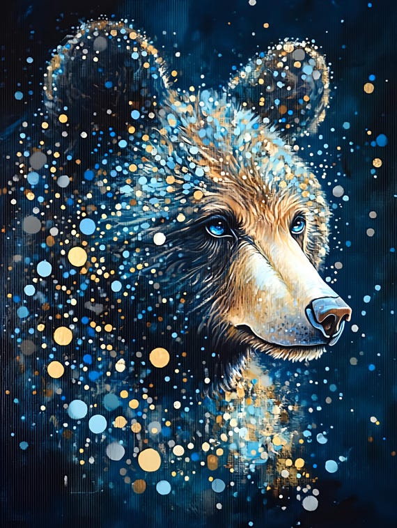 マジェスティックベアのアートプリント：ダークアカデミアの動物装飾