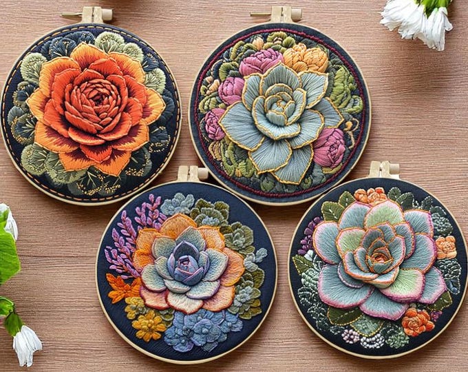 Succulent Bloom Embroidery Kit: DIY Botanical Art, 15cm Hoop