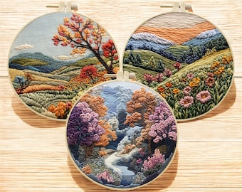 Landscape Embroidery Kit: DIY Needlepoint Craft Gift