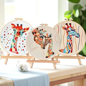 Whimsical Giraffes Embroidery Kit | Learn Embroidery Kit | Cross Stitch Kit | Craft Gift | Needlepoint Kit | Creative Gift | Hobby Gift Set