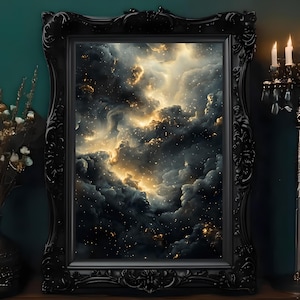 Moody Celestial Star Sky Wall Art | Dark Academia Decor | Abstract Night Sky Stars Print | Dark Maximalist Decor | Cosmos Print | Starry Sky