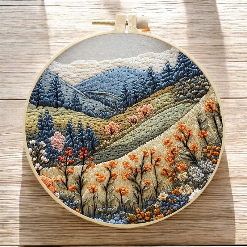Mountain Landscape Embroidery Kit: DIY Needlepoint Craft (15cm) - Etsy