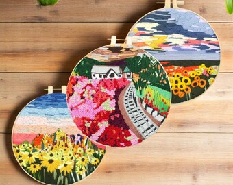 Mini Landscape Embroidery Kit: DIY Needlepoint Craft (6 inch)