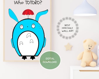 Totoro Wanddruck, Retro Vintage Poster Herunterladbare Druckbare Positive Digitale Eclectic Art Gallery, Baby Kind Anime Dekor, Studio Ghibli