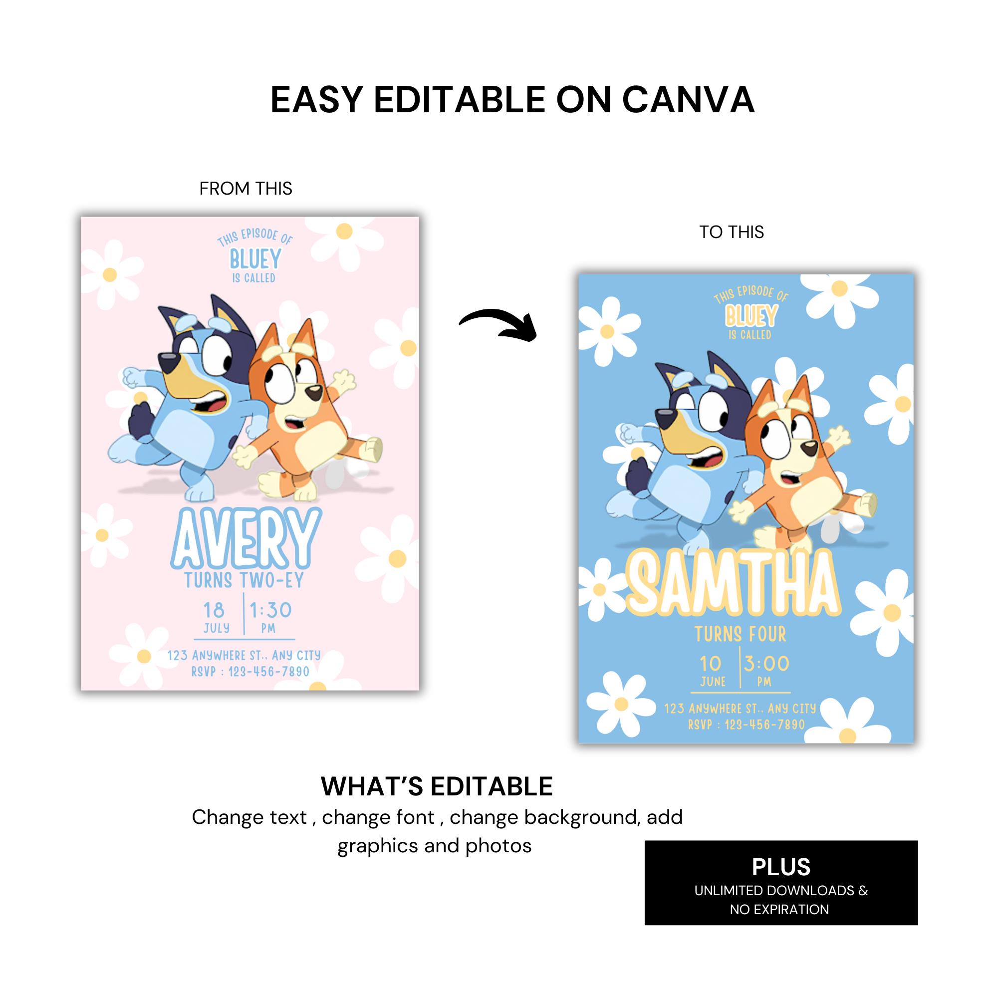 Bluey Twoey Editable Birthday Invite