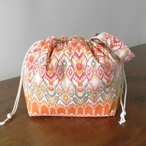 Bolsa de proyecto de otoño- Bolsas de proyecto para tejer- Bolsa con cordón- Bolsa Gepmetric- Bolsa de proyecto de tejer- Bolsa de lona- Bolsa con cordón naranja