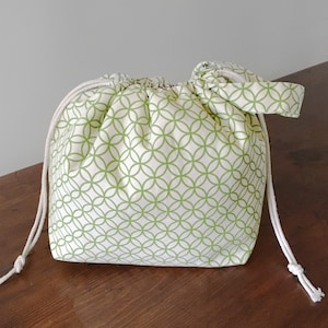 Bolsa de proyecto verde- Bolsas de proyecto para tejer- Bolsa con cordón- Bolsa gemétrica- Bolsa de proyecto de tejer- Bolsa de lona- Bolsa con cordón de algodón