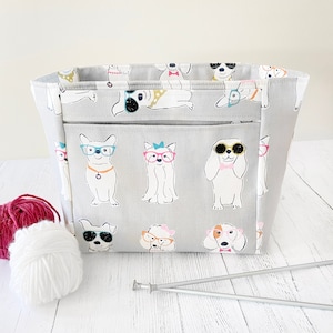 犬好きのための編み物プロジェクトバッグ - 編み物用犬プロジェクトバッグ - かぎ針編み用大型バッグ - 編み物プロジェクトバッグ - トートバッグ - かぎ針編みプロジェクトバッグ