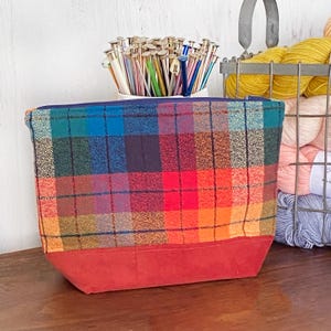 Bolsa de projeto com zíper de outono, bolsa de projeto de tricô, bolsa de projeto de crochê, bolsa com zíper xadrez, presente de tricô,