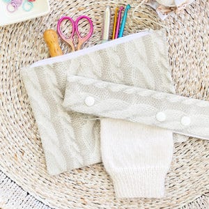 Cable Knit Notions Pouch, Fall Zipper Pouch, Knitting Organizer, Best Friend Gifts