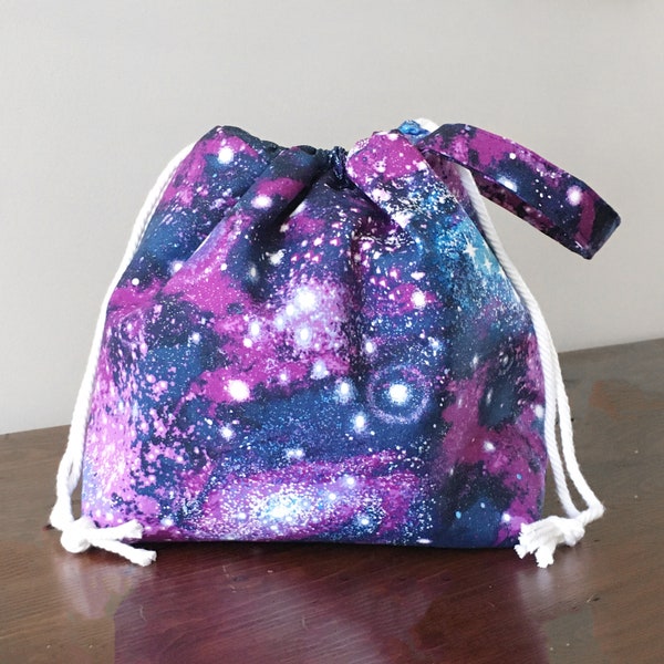 Canvas Project Bag- Large Knitting Project Bag- Space Bag- Gifts for Knitters- Drawstring Project Bag- Project Bag for Crochet- Outerspace