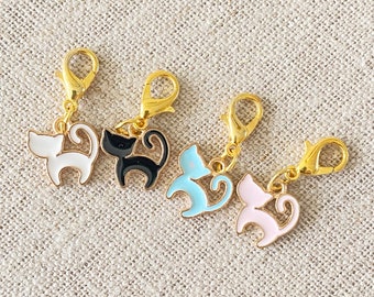 Enamel Cat Lover Stitch Markers- Cat Place Holders- Cat Crochet Markers-  Knitting Stitch Markers- Lightweight Stitch Markers- Set of 4