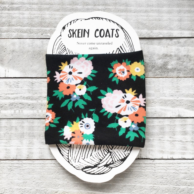 Black Floral Yarn Cozy Yarn Holder Skein Coat Yarn Sleeve image 0