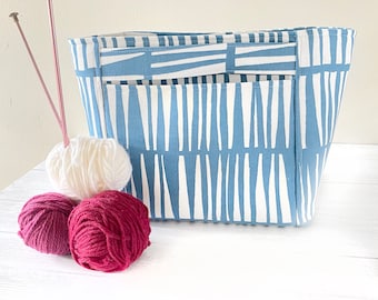 Blue Knitting Project Bag- Project Bags for Knitting-  IKAT Bag- Knitting Project Bag- Canvas Tote Bag- Crochet Project Bag