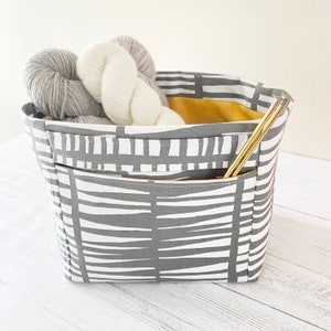 Gray Knitting Project Bag- Project Bags for Knitting-  IKAT Bag- Knitting Project Bag- Canvas Tote Bag- Crochet Project Bag