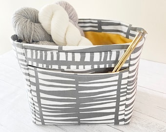 Gray Knitting Project Bag- Project Bags for Knitting-  IKAT Bag- Knitting Project Bag- Canvas Tote Bag- Crochet Project Bag