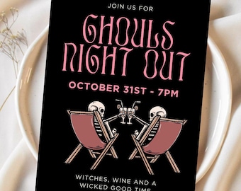 Plantilla de invitación para fiesta de Halloween de Ghouls Night Out Plantilla editable para una linda invitación para una fiesta de Halloween de Girls Night Out para cóctel