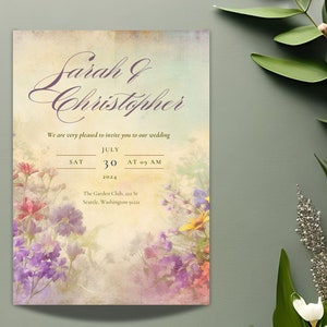 Sprookjesprinses Trouwkaart Bloemen Uitnodigingsbundel met RSVP-kaart Vintage Stijl DIY Tuin Trouwkaartsjabloon voor Canva