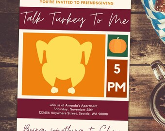 Funny Friendsgiving Invitation Template for Thanksgiving Party with friends Turkey day Invitation template Editable invite for Friendsgiving