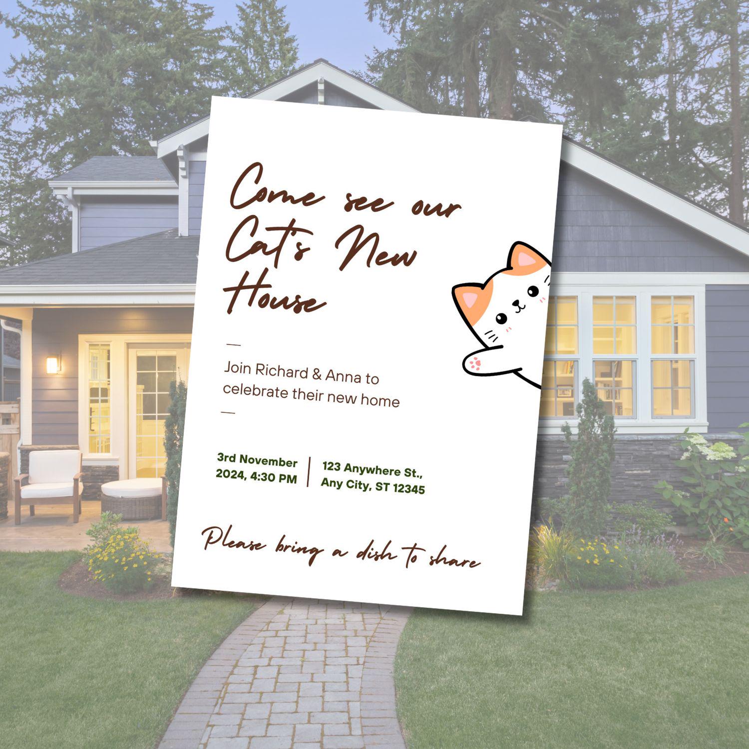 Editable Funny Housewarming Invitation for House Warming Party Cute Cat ...