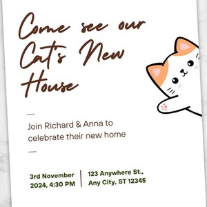 Editable Funny Housewarming Invitation for House Warming Party Cute Cat ...