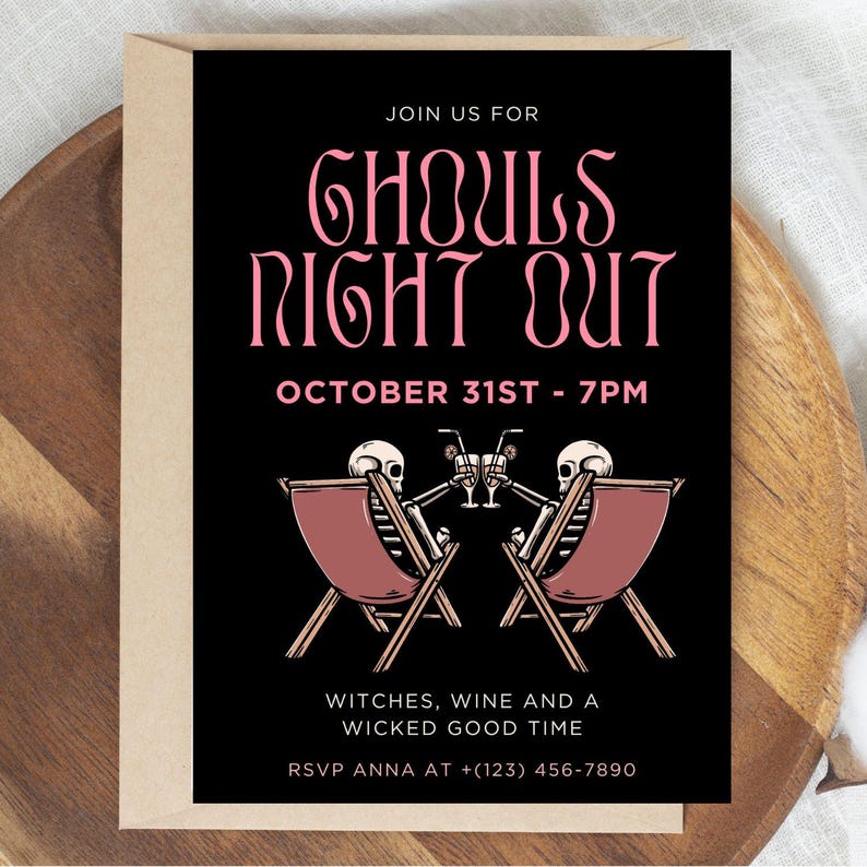 Ghouls Night Out Halloween Party Invitation Template Editable Template for Girls Night Out Cute Halloween Party Invite for cocktail party