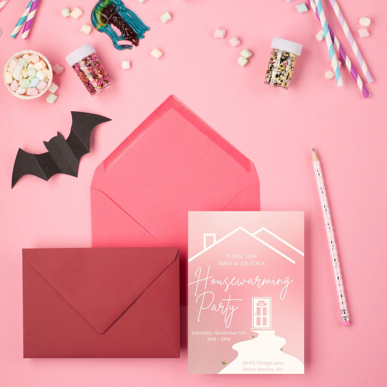 Editable Housewarming Invitation for House Warming Party Pink Minimal ...