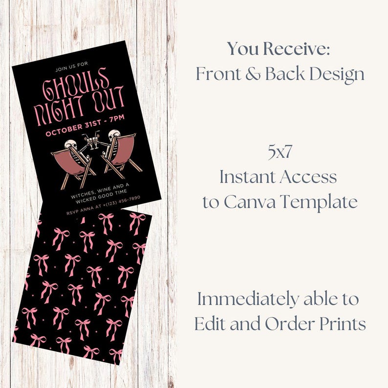 Ghouls Night Out Halloween Party Invitation Template Editable Template for Girls Night Out Cute Halloween Party Invite for cocktail party