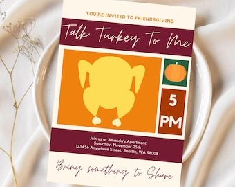 Talk Turkey To Me Friendsgiving Invitation Template Funny Friendsgiving or Thanksgiving Invitation Friendsgiving Dinner Invite Template