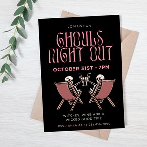 Ghouls Night Out Halloween Party Invitation Template Editable Template for Girls Night Out Cute Halloween Party Invite for cocktail party