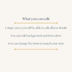 Puede incluir: Gr&aacute;fico color crema con texto azul oscuro. El texto dice "Qu&eacute; puedes editar" y describe la capacidad de editar detalles de texto, fondo y colores de fuente, y cambiar fuentes para que coincidan con tu estilo.