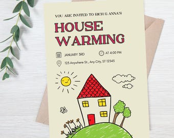 Editable Housewarming Invitation for House warming party Cute housewarming invitation for digital and print Canva Template