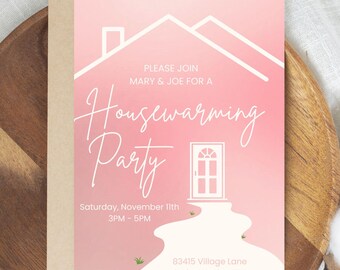 Editable Housewarming Invitation for House warming party Pink minimal housewarming invitation for digital and print Canva Template
