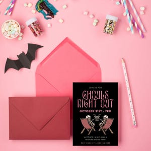 Ghouls Night Out Halloween Party Invitation Template Editable Template for Girls Night Out Cute Halloween Party Invite for cocktail party
