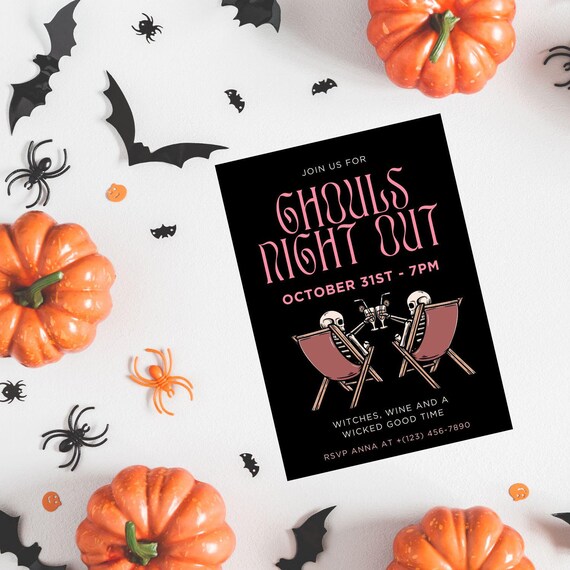 Ghouls Night Out Halloween Party Invitation Template Editable Template for Girls Night Out Cute Halloween Party Invite for cocktail party