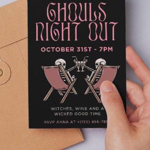 Ghouls Night Out Halloween Party Invitation Template Editable Template for Girls Night Out Cute Halloween Party Invite for cocktail party