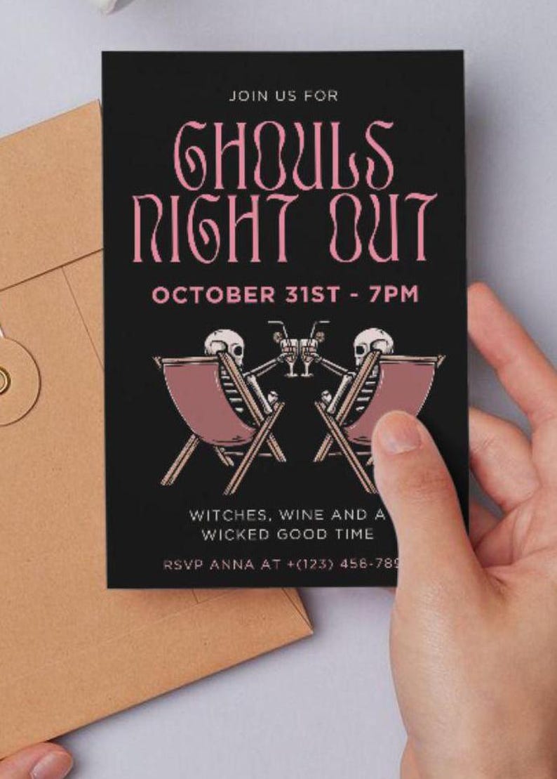 Ghouls Night Out Halloween Party Invitation Template Editable Template for Girls Night Out Cute Halloween Party Invite for cocktail party