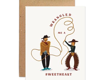 Western Cowboy/Cowgirl "Sweetheart Wrangler" Anniversary Blank Greeting Card
