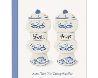 Simmons' Spice- Vintage Salt & Pepper Shakers Blank Anniversary Card for Couples