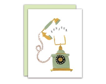 Versailles is Calling- French Vintage Antique Telephone "Bonjour" Blank Everyday Greeting Card