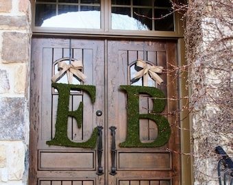 Moss Covered 24 Inch Church Door Wedding Initials Letters Monogram Wreath (SET OF 2)