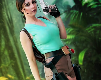 Pull-On Latex V-Neck Top.  Makes a great Tomb Raider costume.  Made-to-order, very sexy