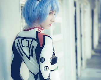 Rei Ayanami Complete Latex Cosplay Costume, includes catsuit and headband